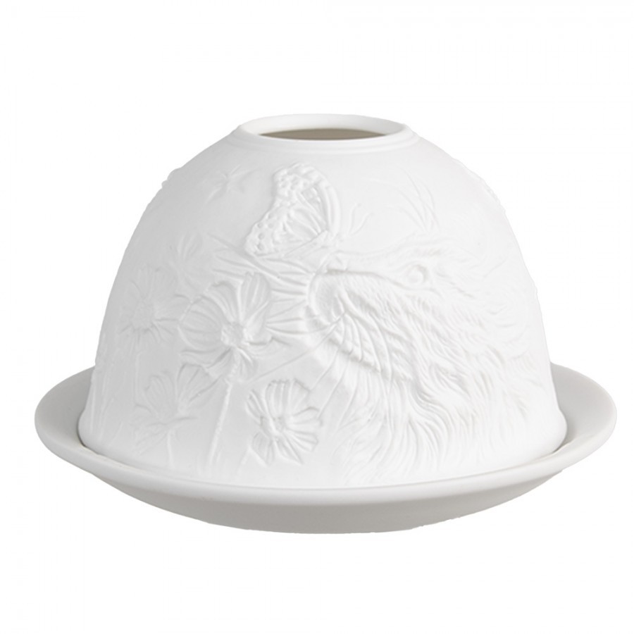 Bílý porcelánový svícen na čajovku kočička s motýlkem Paollo - Ø 12 * 8 cm
