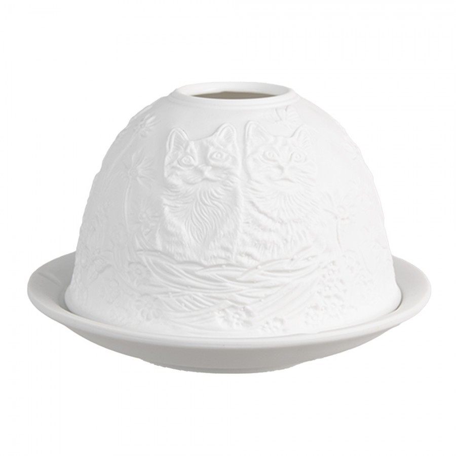Bílý porcelánový svícen na čajovku s koťátky Paollo - Ø 12 * 8 cm