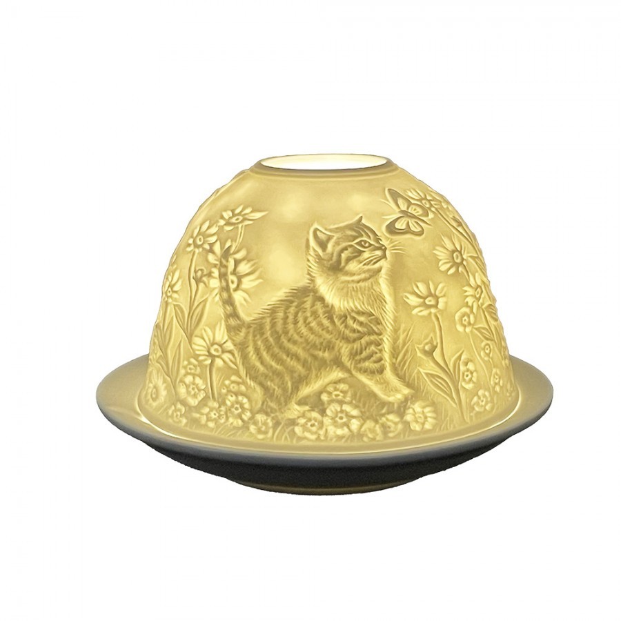 Bílý porcelánový svícen na čajovku s koťátky Paollo - Ø 12 * 8 cm