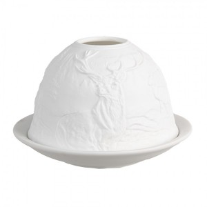 Bílý porcelánový svícen na čajovou svíčku jelen Paollo - Ø 12 * 8 cm