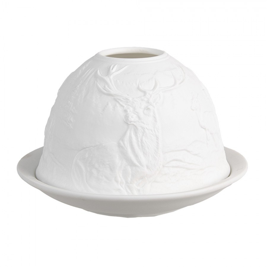 Bílý porcelánový svícen na čajovou svíčku jelen Paollo - Ø 12 * 8 cm