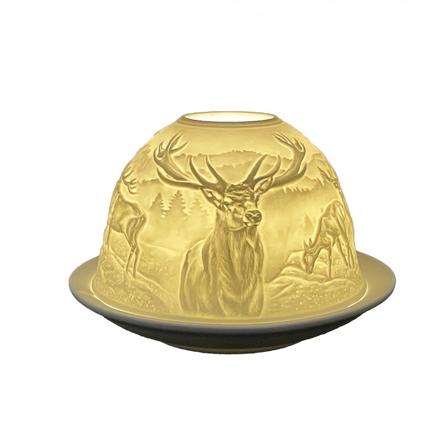 Bílý porcelánový svícen na čajovou svíčku jelen Paollo - Ø 12 * 8 cm