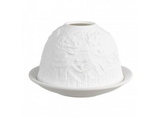 Bílý porcelánový svícen na čajovou svíčku s pejsky Paollo - Ø 12 * 8 cm