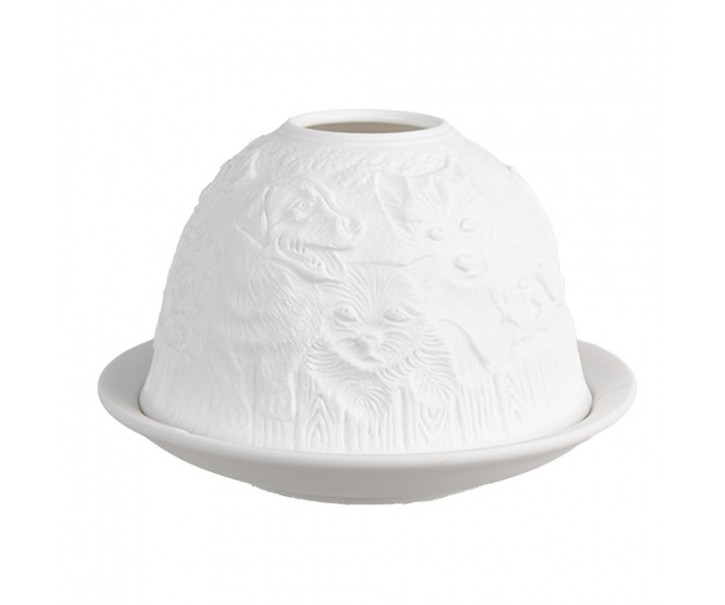 Bílý porcelánový svícen na čajovou svíčku s pejsky Paollo - Ø 12 * 8 cm