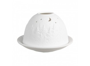 Bílý porcelánový svícen na čajovku noční zimní krajina Paollo - Ø 12 * 8 cm
