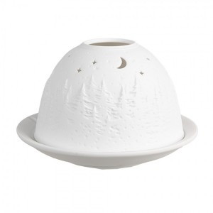 Bílý porcelánový svícen na čajovku noční zimní krajina Paollo - Ø 12 * 8 cm