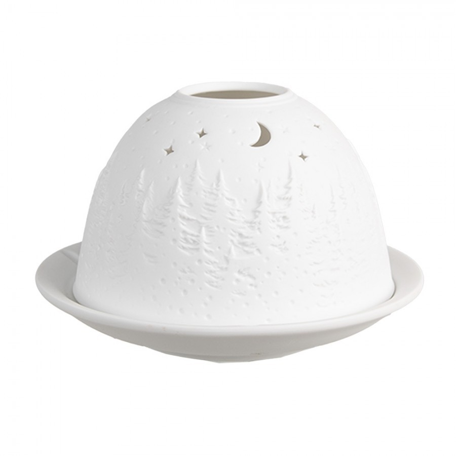 Bílý porcelánový svícen na čajovku noční zimní krajina Paollo - Ø 12 * 8 cm