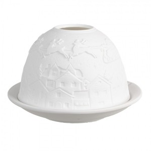 Bílý porcelánový svícen na čajovou svíčku vánoční vesnice Paollo - Ø 12*8 cm