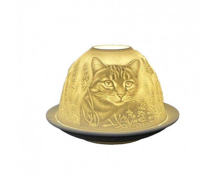 Bílý porcelánový svícen na čajovku kočička s koťátky Paollo - Ø 12 * 8 cm Clayre & Eef