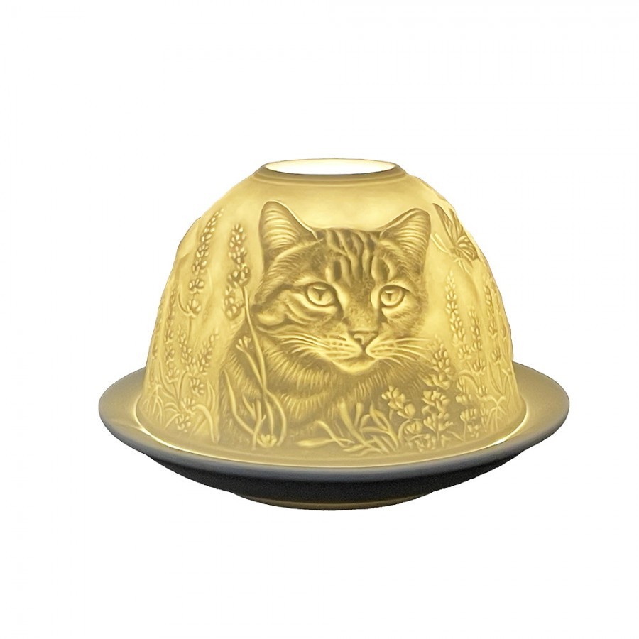 Bílý porcelánový svícen na čajovku kočička s koťátky Paollo - Ø 12 * 8 cm