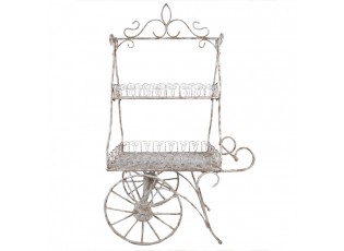 Bílý antik kovový stojan na květiny ve tvaru vozíku French - 131*79*220 cm