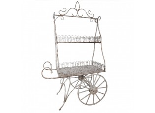 Bílý antik kovový stojan na květiny ve tvaru vozíku French - 131*79*220 cm