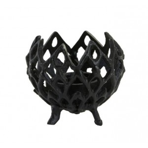 Černý antik kovový děrovaný svícen Siam S - Ø10 * 9 cm