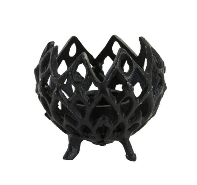 Černý antik kovový děrovaný svícen Siam S - Ø10 * 9 cm