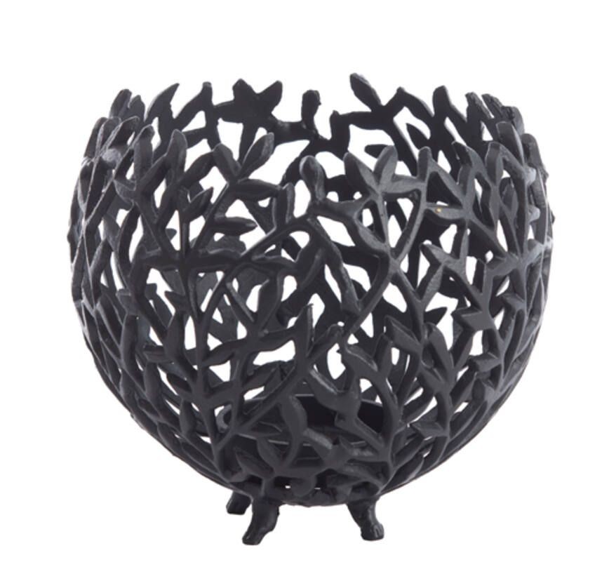 Černý antik kovový děrovaný svícen Famari L - Ø 20 * 17 cm