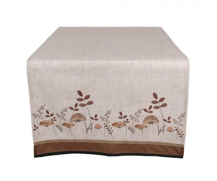 Béžový bavlněný běhoun na stůl s houbičkami Little Forest Jewels - 50*140 cm