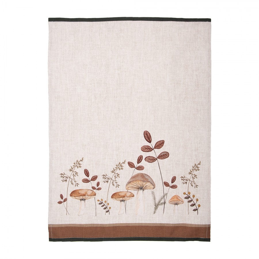 Béžová bavlněná utěrka s houbičkami Little Forest Jewels - 50*70 cm