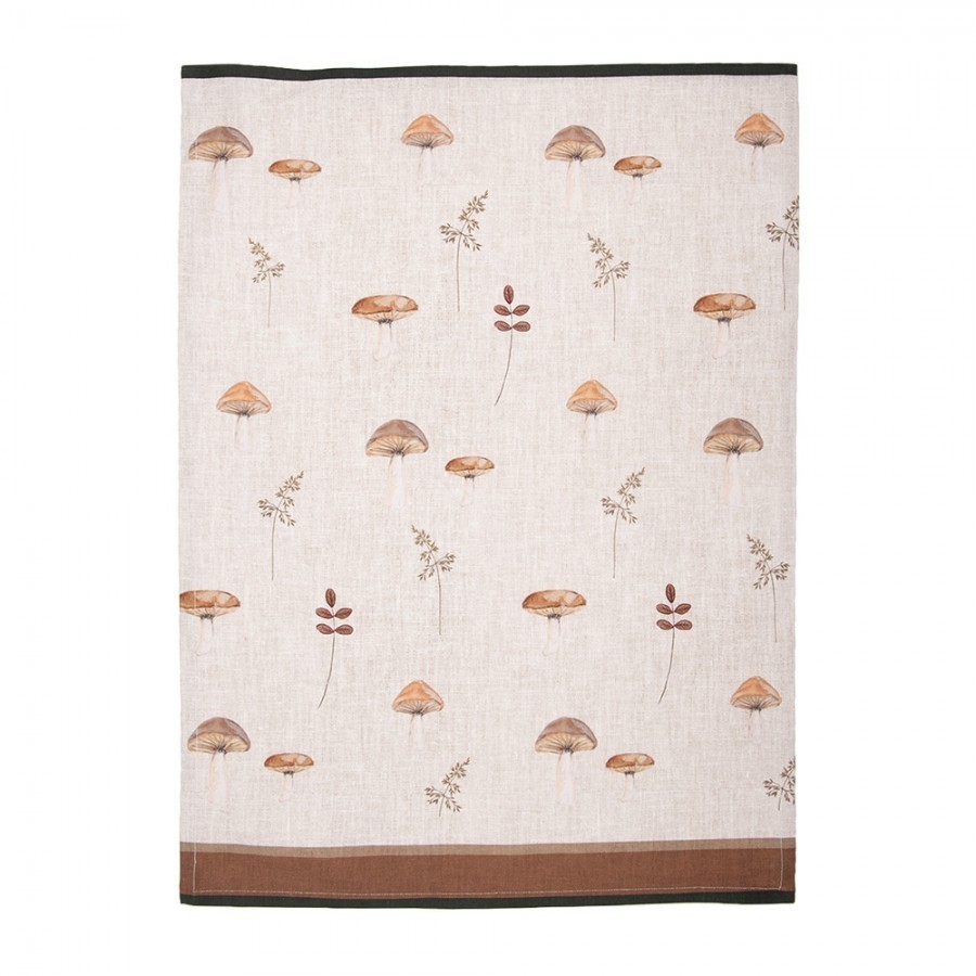 Béžová bavlněná utěrka s houbičkami Little Forest Jewels - 50*70 cm 