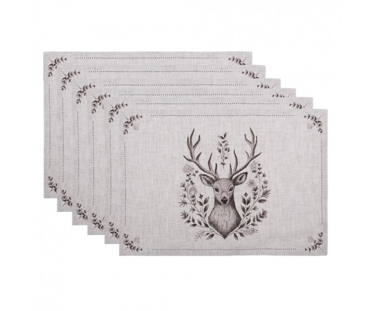 Set 6ks béžové textilní prostírání s jelenem Gentle Wilderness - 48*33 cm