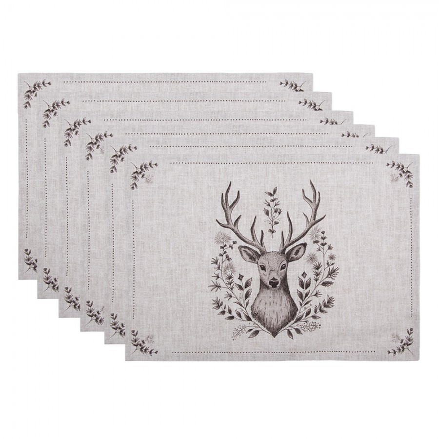 Set 6ks béžové textilní prostírání s jelenem Gentle Wilderness - 48*33 cm