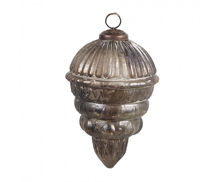 Christmas Bauble ? 10x15 Cm Silver Colored Brown Glass - 10,00 cm Clayre & Eef