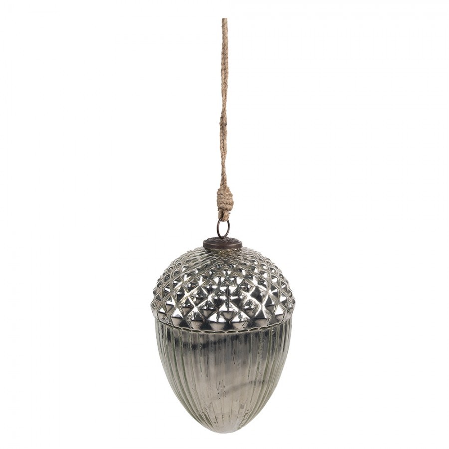 Stříbrná skleněná vánoční ozdoba ve tvaru žaludu XL - Ø 15*21 cm