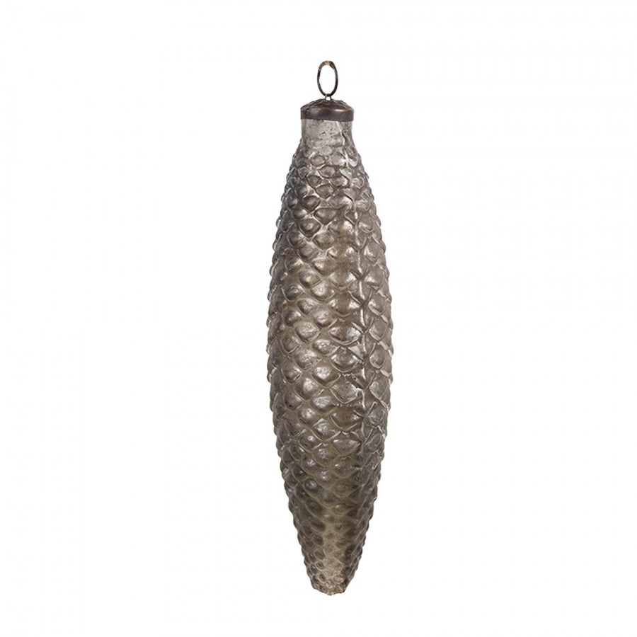 Tmavě stříbrná vánoční ozdoba šiška - 7*24 cm 