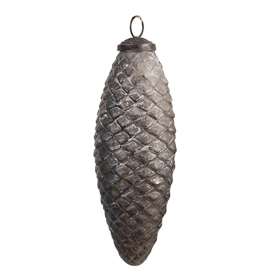 Tmavě stříbrná vánoční ozdoba šiška - 6*16 cm 