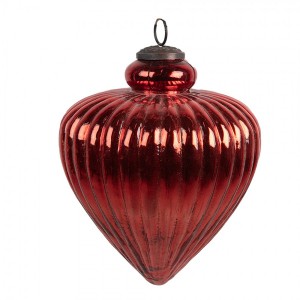 Červená skleněná vánoční ozdoba s vroubky L - Ø 13*17 cm