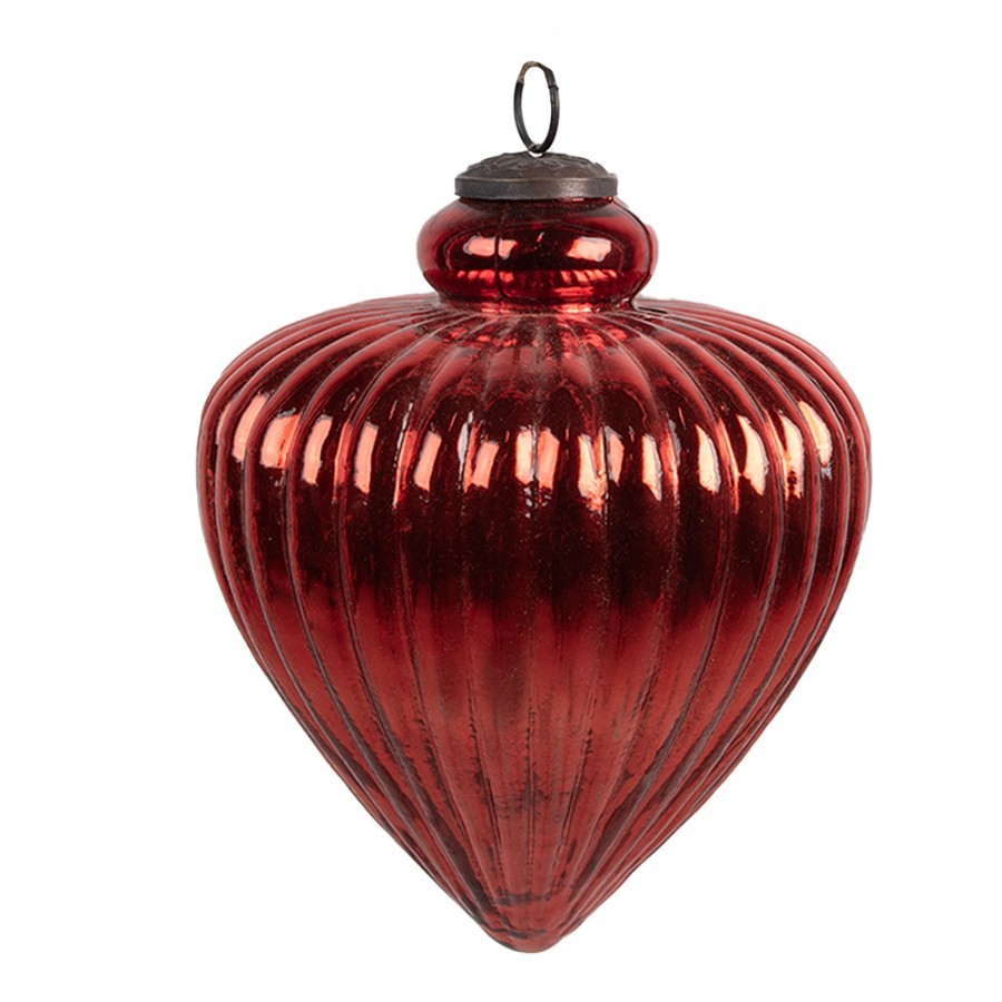 Červená skleněná vánoční ozdoba s vroubky L - Ø 13*17 cm