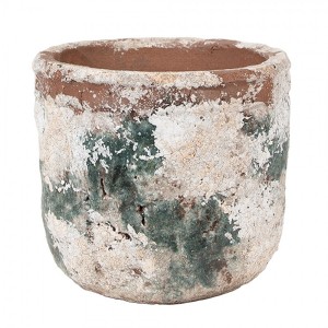 Dekorativní béžovo-zelený antik terakotový květináč Teracci M - Ø 14*12 cm 