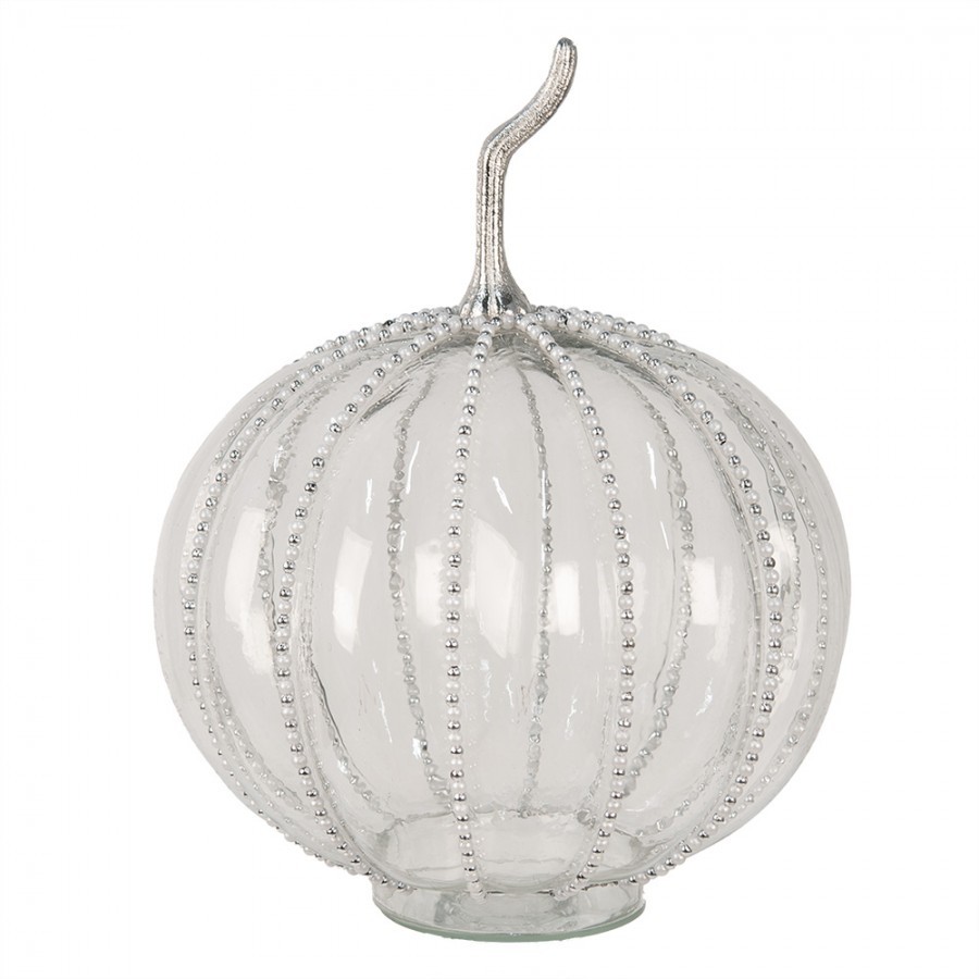 Transparentní skleněná dýně Pumpkin s korálky XL - Ø 25*33 cm  Clayre & Eef