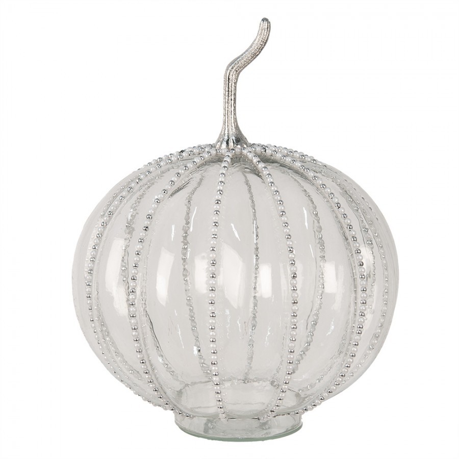 Transparentní skleněná dýně Pumpkin s korálky XL - Ø 25*33 cm 