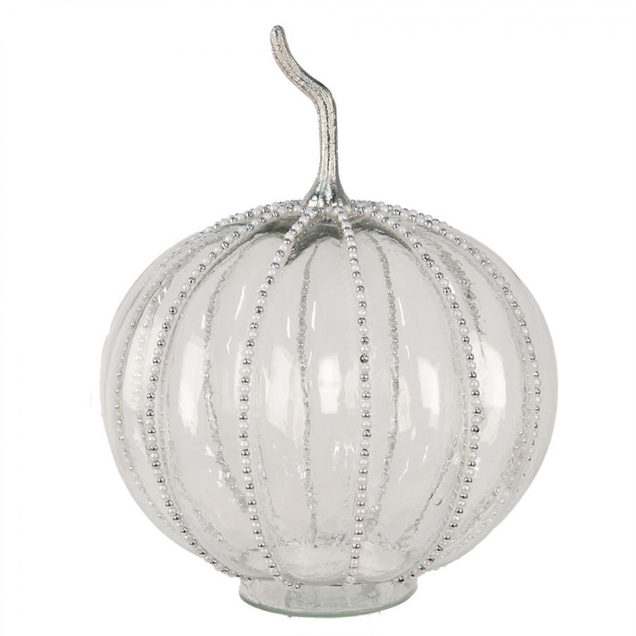 Transparentní skleněná dýně Pumpkin s korálky XL - Ø 25*33 cm 