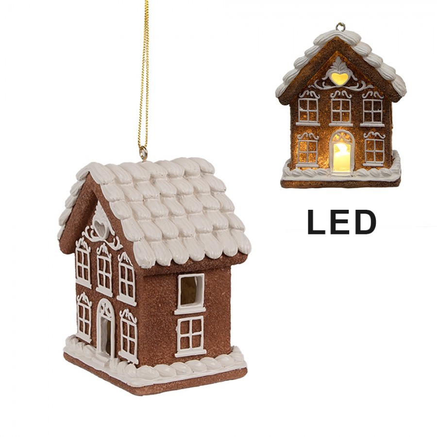 Závěsná svítící ozdoba perníková chaloupka Gingerbread House - 9*6*10/21 cm