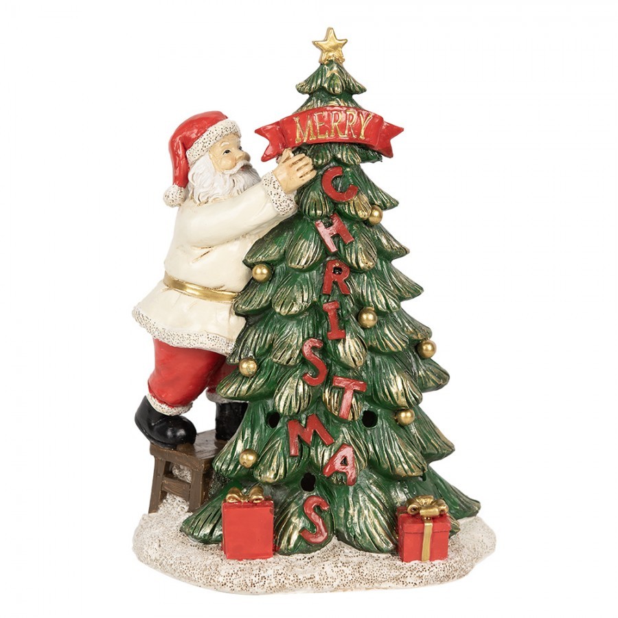 Svítící dekorace Santa zdobící stromek Merry Christmas - 15*10*22 cm