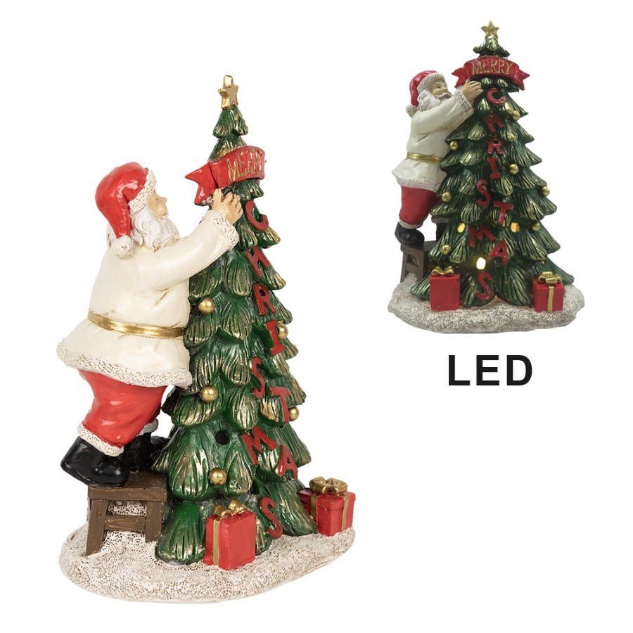Svítící dekorace Santa zdobící stromek Merry Christmas - 15*10*22 cm