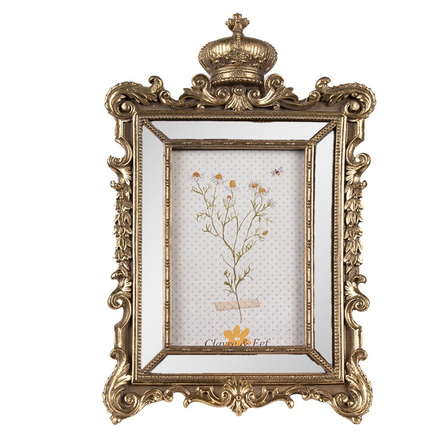 Zlatý antik fotorámeček se zrcátky a korunkou Baroque - 18*3*30 cm / 10*15 cm
