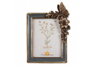Zeleno-zlatý fotorámeček s květy a motýlkem - 18*3*26 cm / 13*18 cm