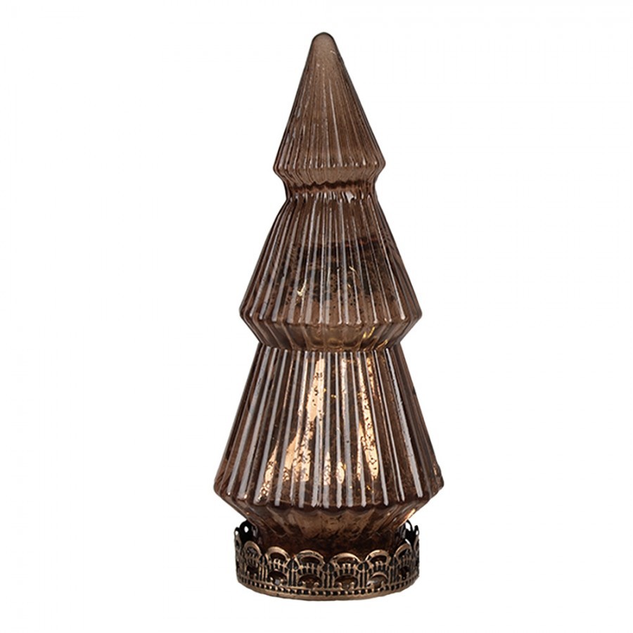 Měděný skleněný dekorační svítící stromek LED Tree - Ø 7*16 cm 