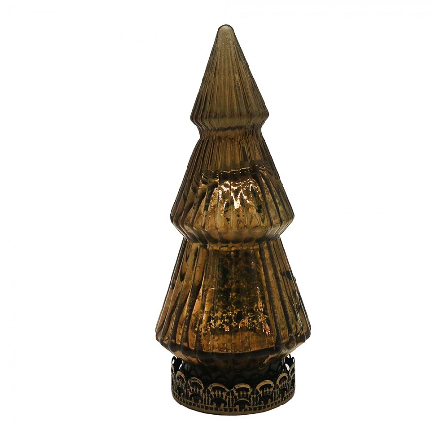Hnědý skleněný dekorační svítící stromek LED Tree - 7*16 cm 