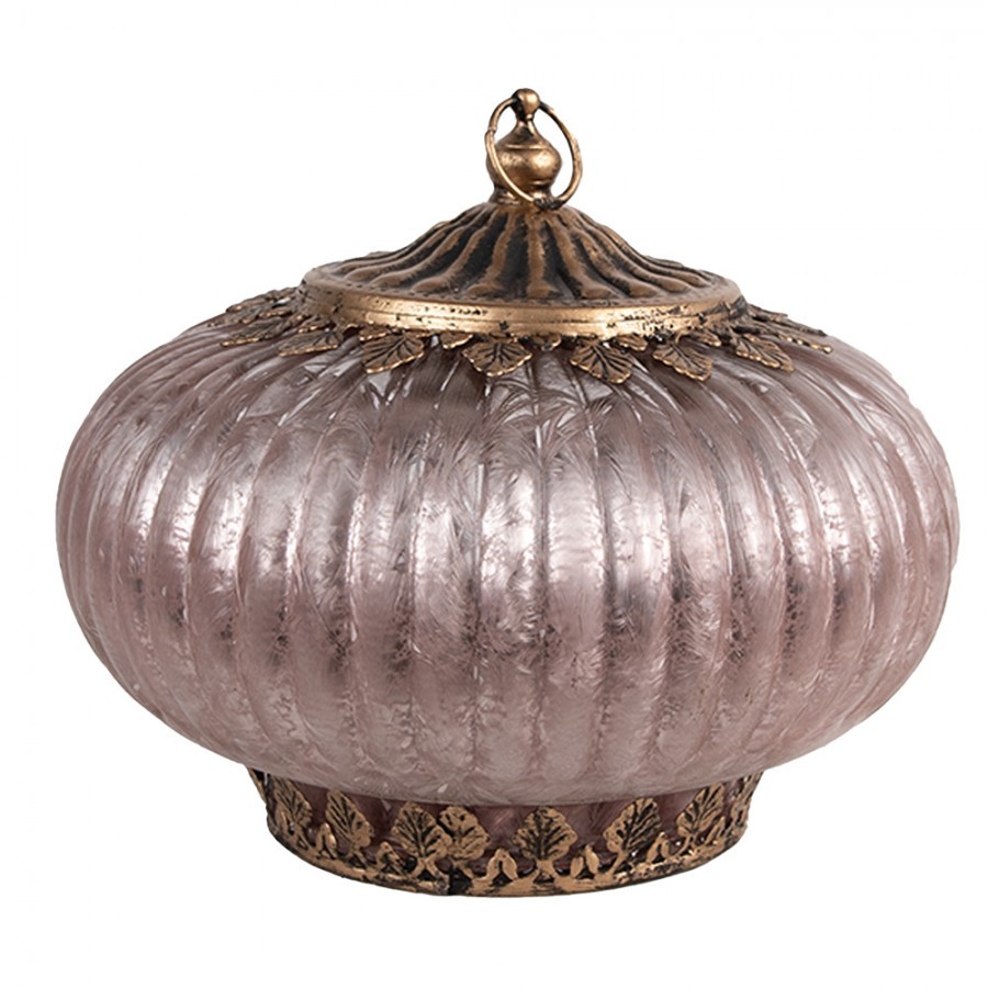 Růžová skleněná LED lucerna - Ø 17*14 cm