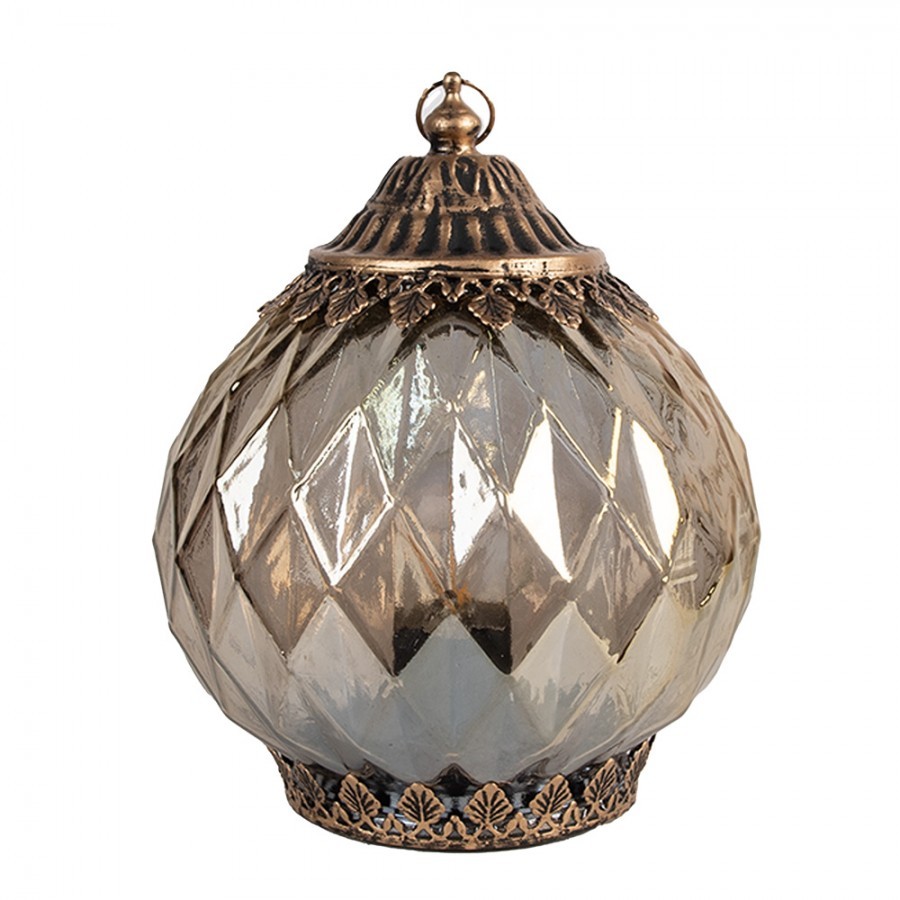 Měděná skleněná svítící LED lucerna Balli - Ø 15*19 cm 