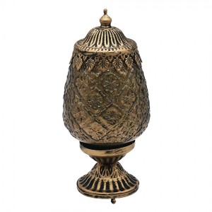 Hnědá skleněná svítící LED lucerna Balli - Ø 8*19 cm 