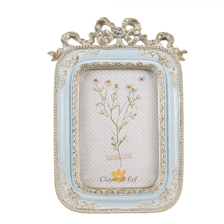 Modrý fotorámeček s ornamenty a mašlí - 17*2*24 cm / 10*15 cm