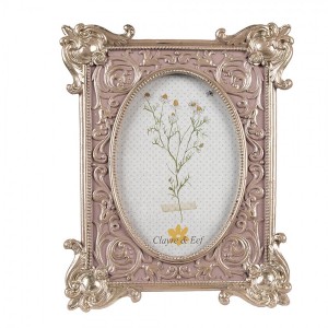 Růžovo-stříbrný fotorámeček s květy Romantique - 17*3*21 cm / 10*15 cm