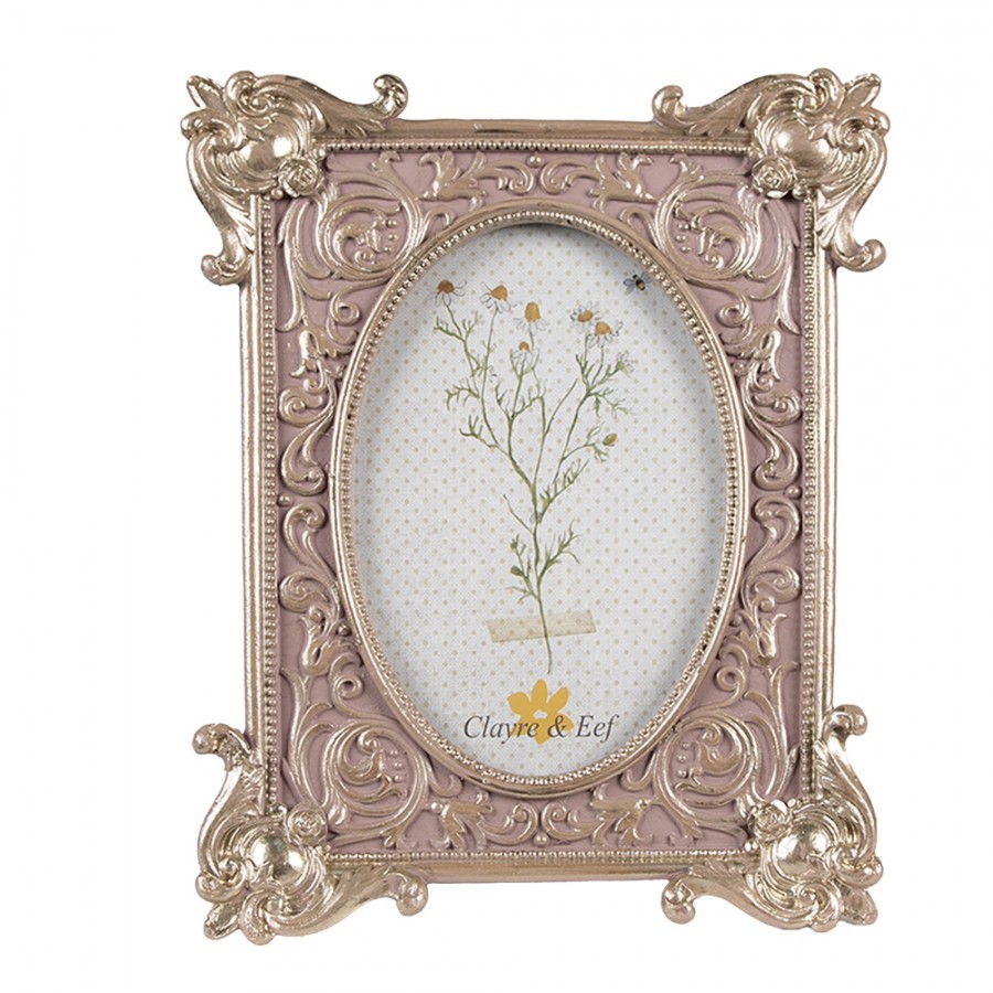 Růžovo-stříbrný fotorámeček s květy Romantique - 17*3*21 cm / 10*15 cm