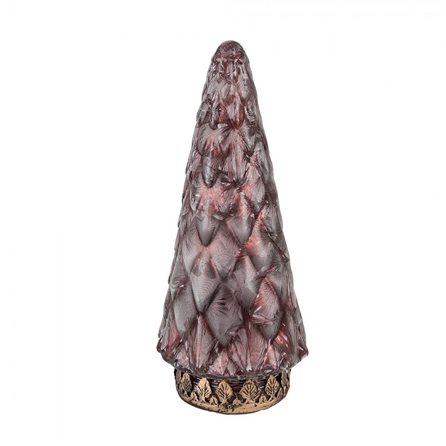 Tmavě červený skleněný dekorační svítící stromek LED Tree - Ø 11*24 cm 