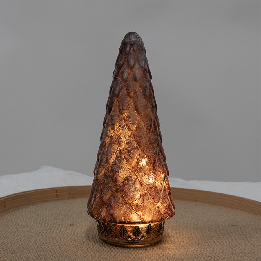 Tmavě červený skleněný dekorační svítící stromek LED Tree - Ø 11*24 cm 