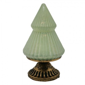 Zelený skleněný dekorační svítící stromek LED Tree - Ø 10*18 cm 